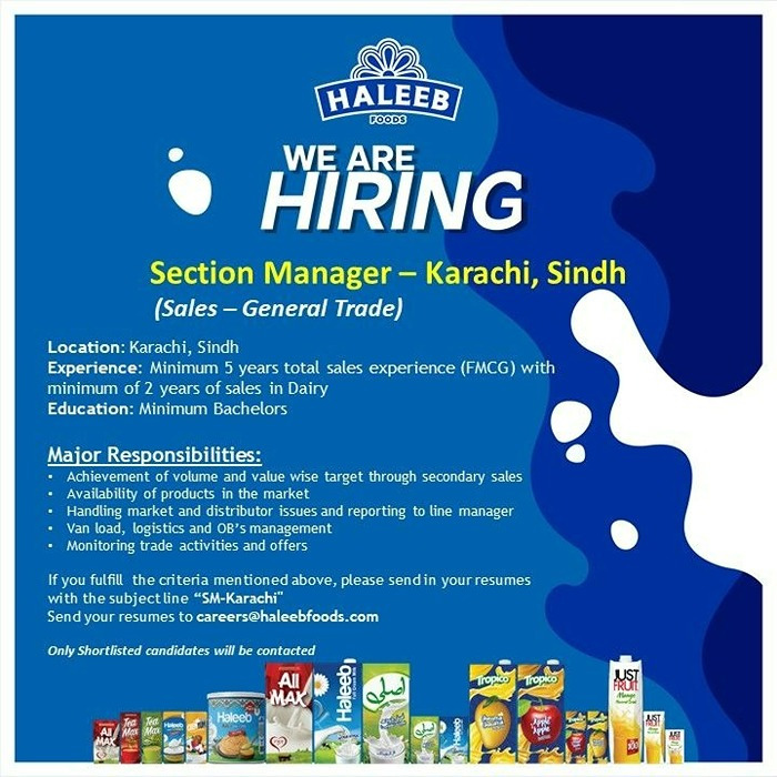 Section Manager Sales (General Trade) - Haleeb Foods