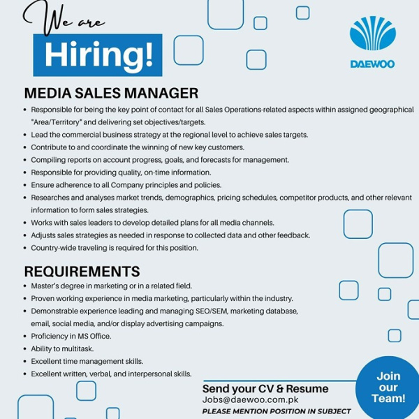 Manager Media Sales - Daewoo