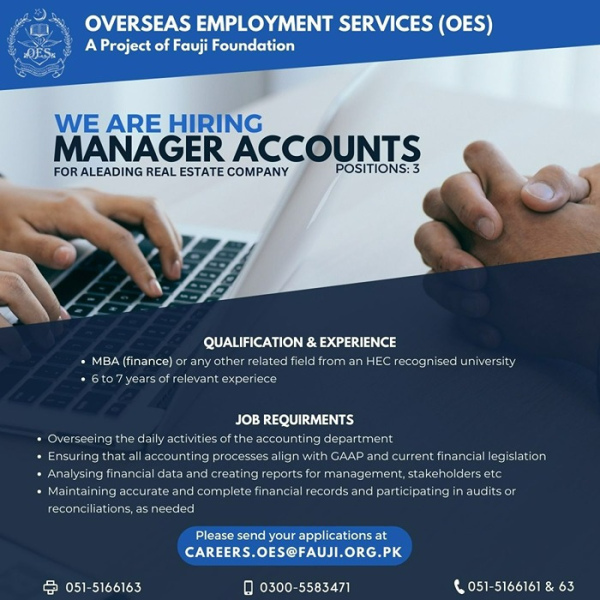 Manager Accounts - OES Fauji Foundation
