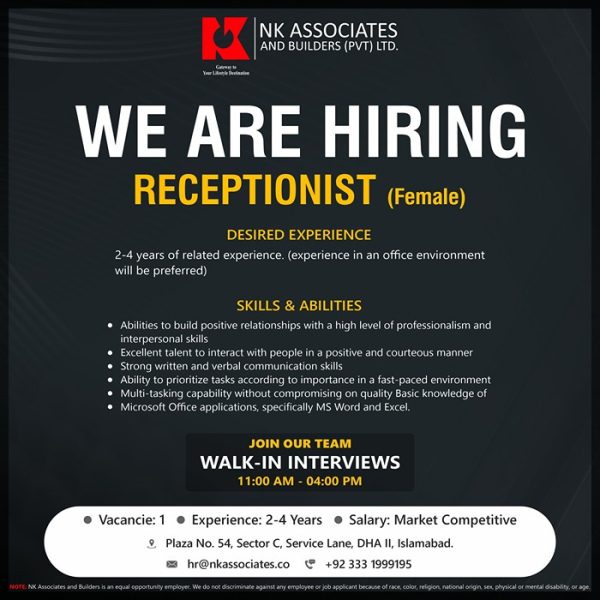 Receptionist (Female) - NK Associates